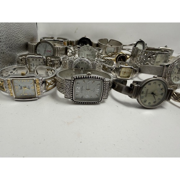 Cuff Bangle Bracelet Mostly Silver & Gold Tone Ladies Watches ALL METAL Lot 20 main image 8